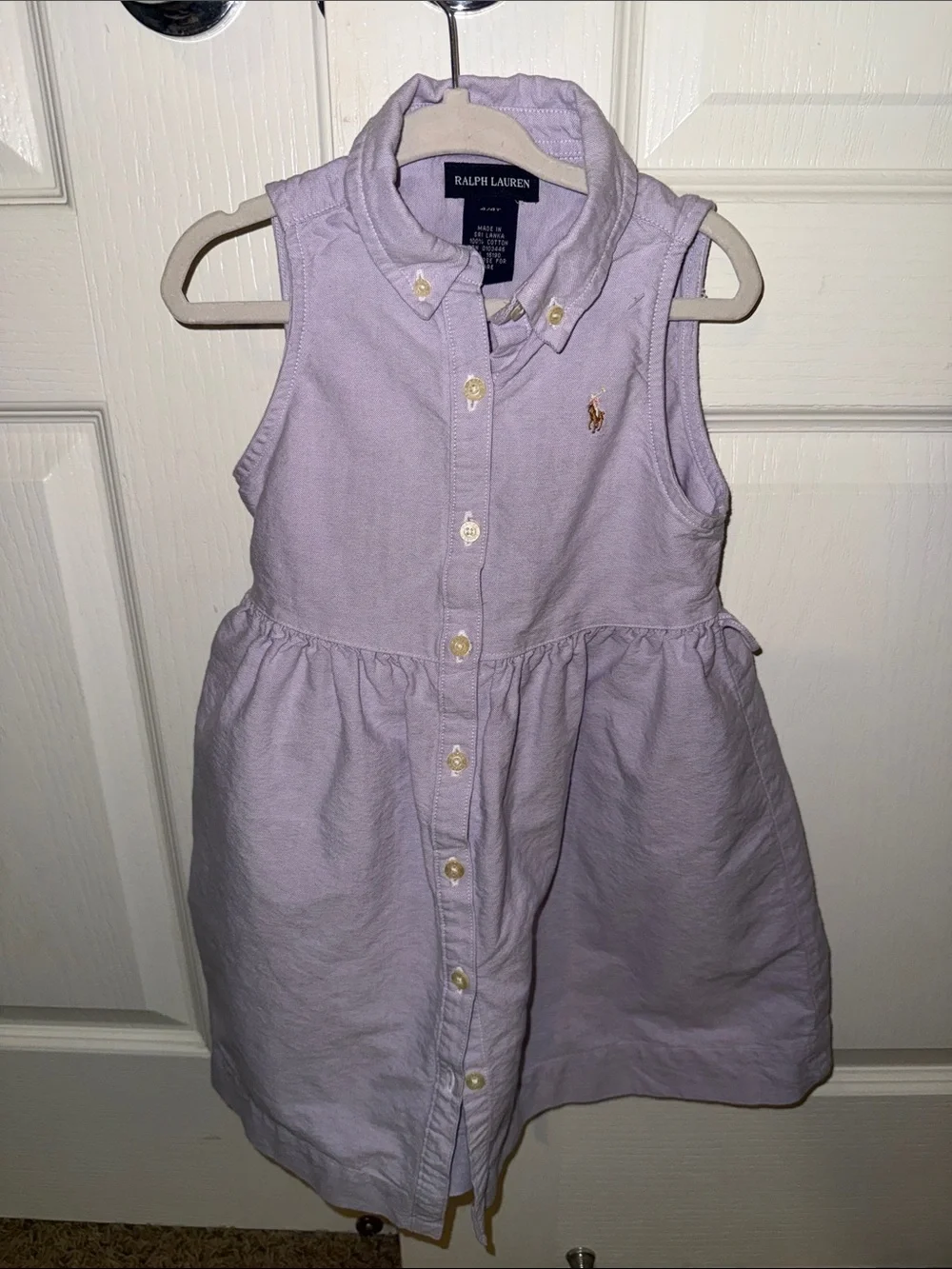 Ralph Lauren Girls Sleeveless Button-Front Dress in Light Lavender
